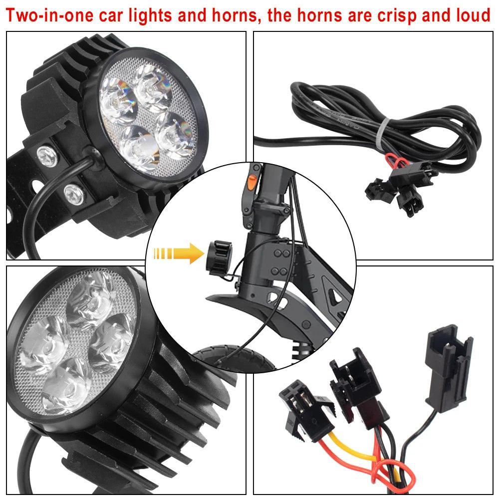 2 In 1 Led Headlights 12-80V Front Lamp Light With Horn For Kugoo M4 Pro Electric Kick Scooter Night Safety Front Light Lamp Par - VirtuousWares:Global