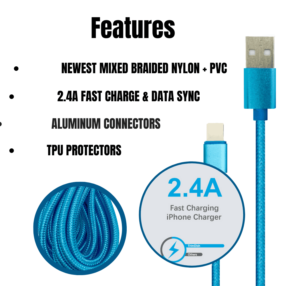 2 Pack 10FT XL Charger Compatible for Iphone Cable Nylon Woven - VirtuousWares:Global