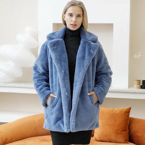 2022 Autumn Winter New Women Faux Fur Coat Elegant Fluffy Thick Warm - VirtuousWares:Global