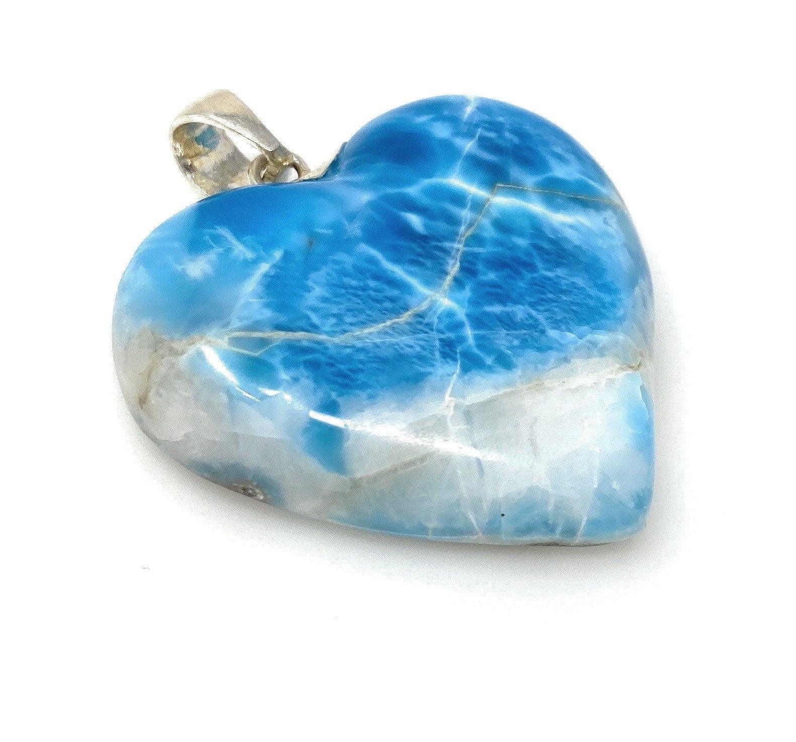 25.8g Larimar Heart Pendant, Large Larimar Sterling Silver Pendant, - VirtuousWares:Global