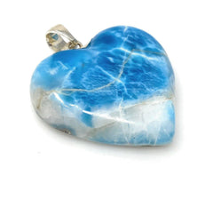 25.8g Larimar Heart Pendant, Large Larimar Sterling Silver Pendant, - VirtuousWares:Global