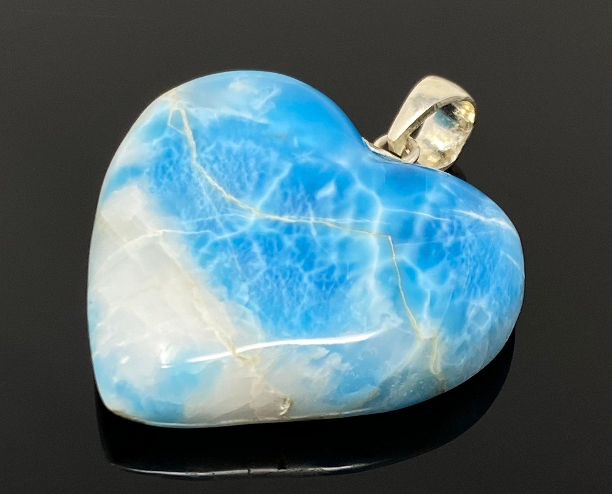 25.8g Larimar Heart Pendant, Large Larimar Sterling Silver Pendant, - VirtuousWares:Global