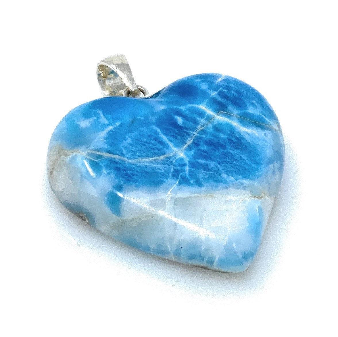 25.8g Larimar Heart Pendant, Large Larimar Sterling Silver Pendant, - VirtuousWares:Global