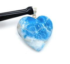 25.8g Larimar Heart Pendant, Large Larimar Sterling Silver Pendant, - VirtuousWares:Global