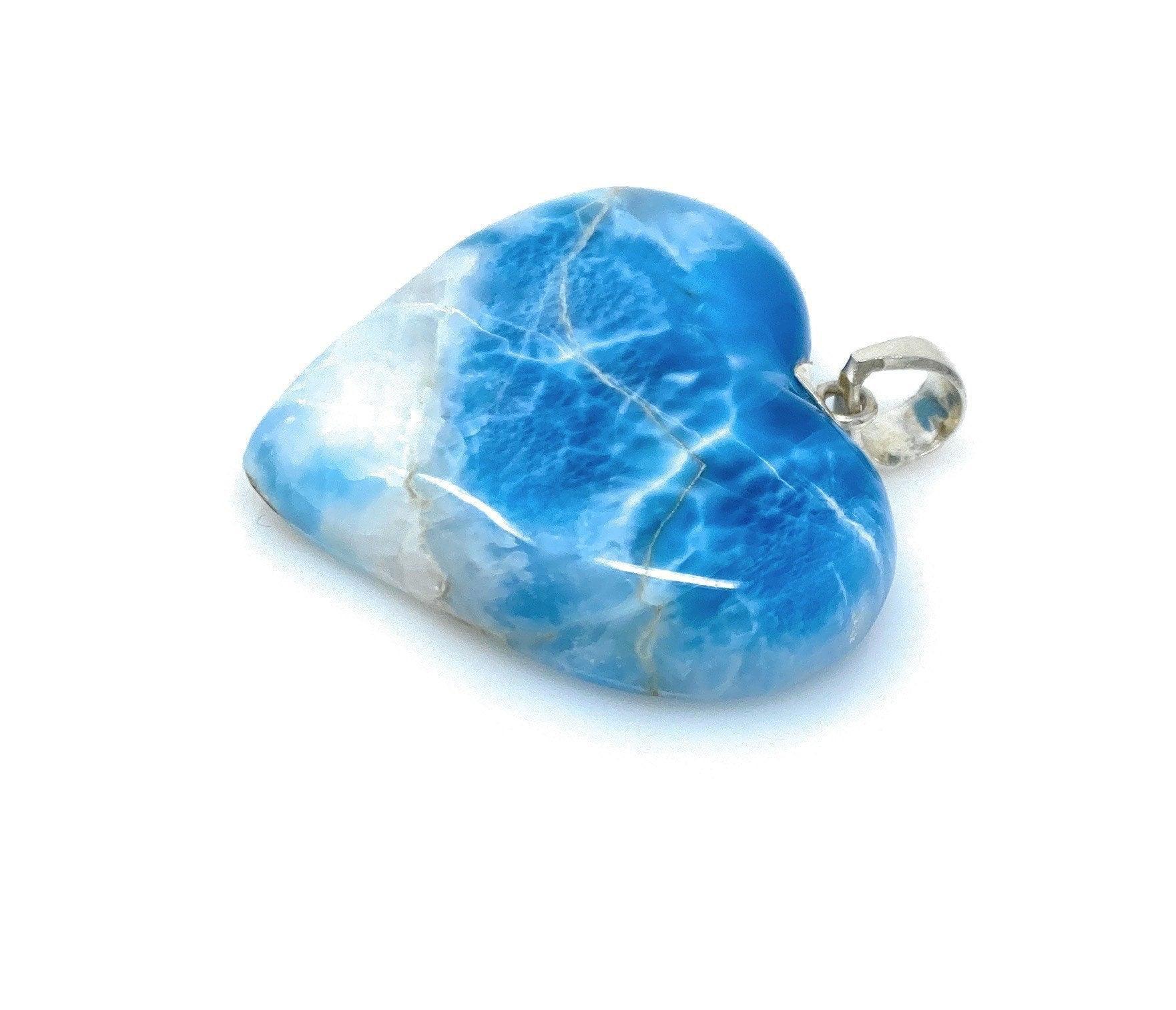 25.8g Larimar Heart Pendant, Large Larimar Sterling Silver Pendant, - VirtuousWares:Global