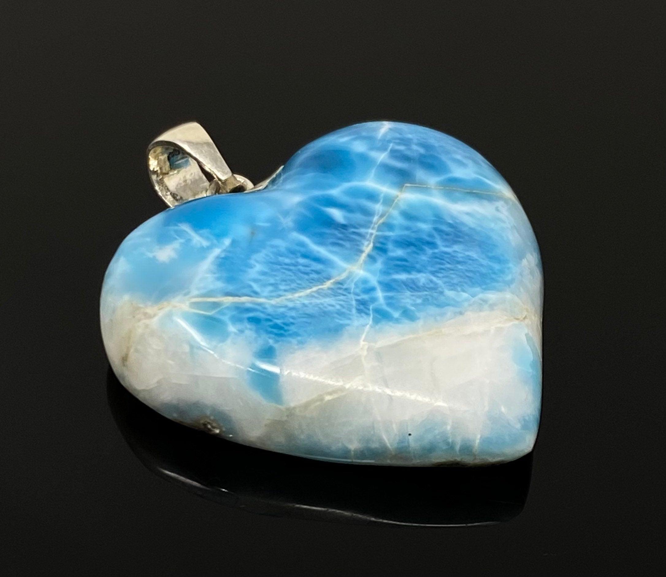 25.8g Larimar Heart Pendant, Large Larimar Sterling Silver Pendant, - VirtuousWares:Global