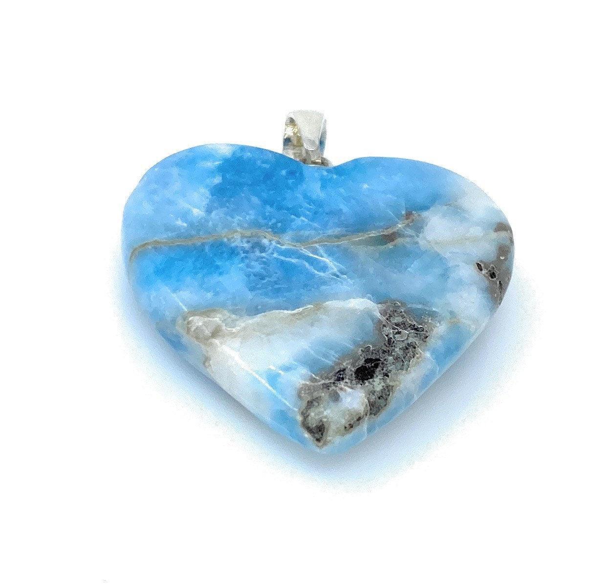 25.8g Larimar Heart Pendant, Large Larimar Sterling Silver Pendant, - VirtuousWares:Global