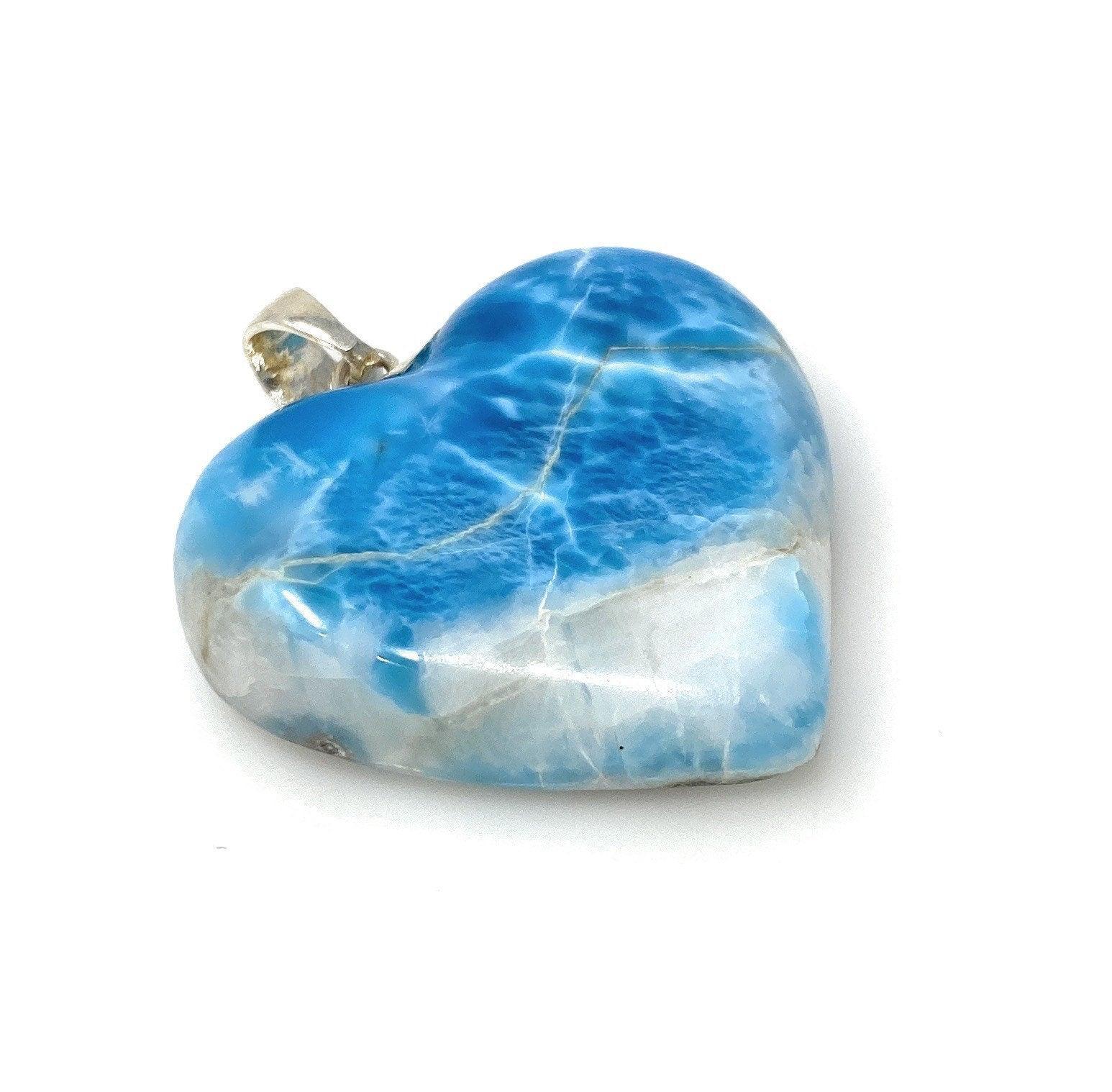 25.8g Larimar Heart Pendant, Large Larimar Sterling Silver Pendant, - VirtuousWares:Global