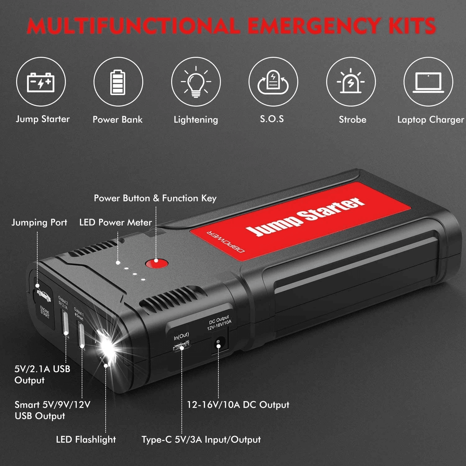 2500A 21800mAh Portable Car Jump Starter Auto Battery Booster Pack - VirtuousWares:Global