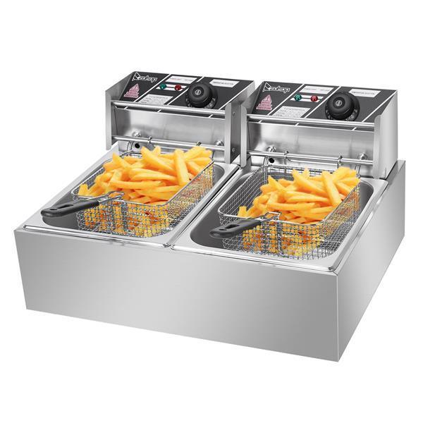 2500W MAX 110V 6.3QT/6L Stainless Steel Double Cylinder Electric Fryer - VirtuousWares:Global