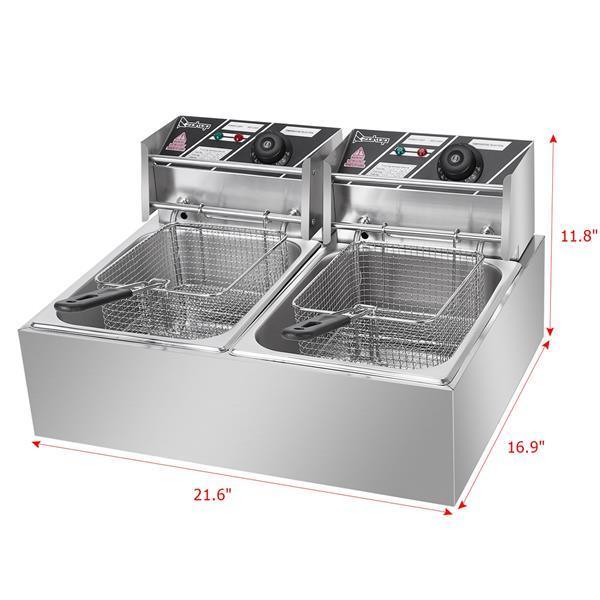 2500W MAX 110V 6.3QT/6L Stainless Steel Double Cylinder Electric Fryer - VirtuousWares:Global