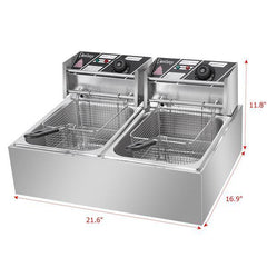 2500W MAX 110V 6.3QT/6L Stainless Steel Double Cylinder Electric Fryer - VirtuousWares:Global