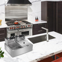 2500W MAX 110V 6.3QT/6L Stainless Steel Double Cylinder Electric Fryer - VirtuousWares:Global