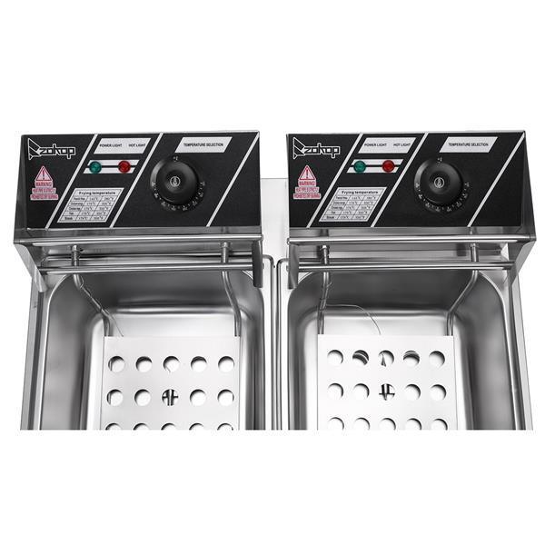 2500W MAX 110V 6.3QT/6L Stainless Steel Double Cylinder Electric Fryer - VirtuousWares:Global
