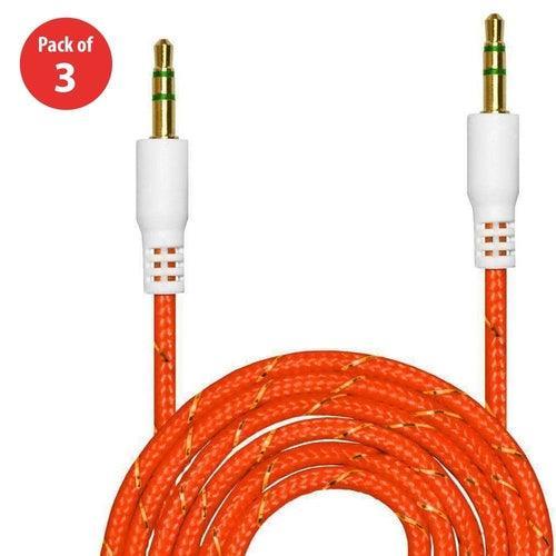 3.5mm Nylon Tangle-Free Auxiliary Audio Cord Cable - 3 ft. (pack of 3) - VirtuousWares:Global
