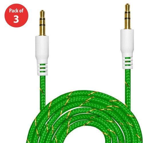 3.5mm Nylon Tangle-Free Auxiliary Audio Cord Cable - 3 ft. (pack of 3) - VirtuousWares:Global