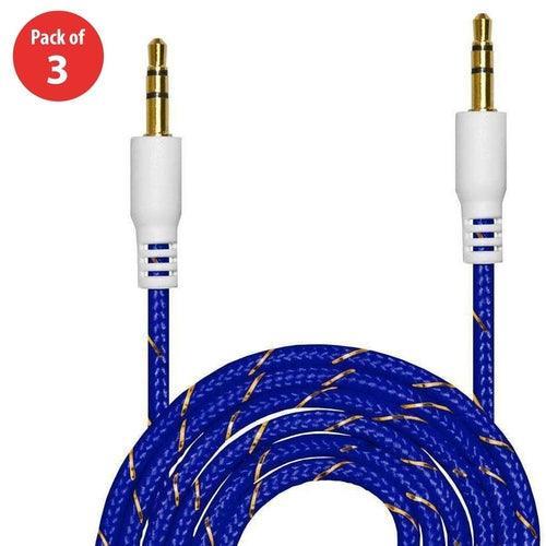 3.5mm Nylon Tangle-Free Auxiliary Audio Cord Cable - 3 ft. (pack of 3) - VirtuousWares:Global