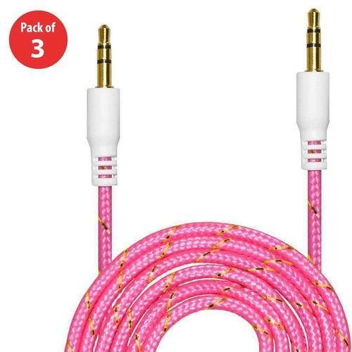 3.5mm Nylon Tangle-Free Auxiliary Audio Cord Cable - 3 ft. (pack of 3) - VirtuousWares:Global
