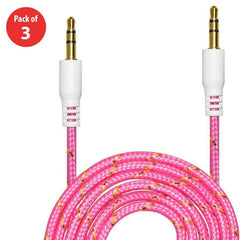 3.5mm Nylon Tangle-Free Auxiliary Audio Cord Cable - 3 ft. (pack of 3) - VirtuousWares:Global