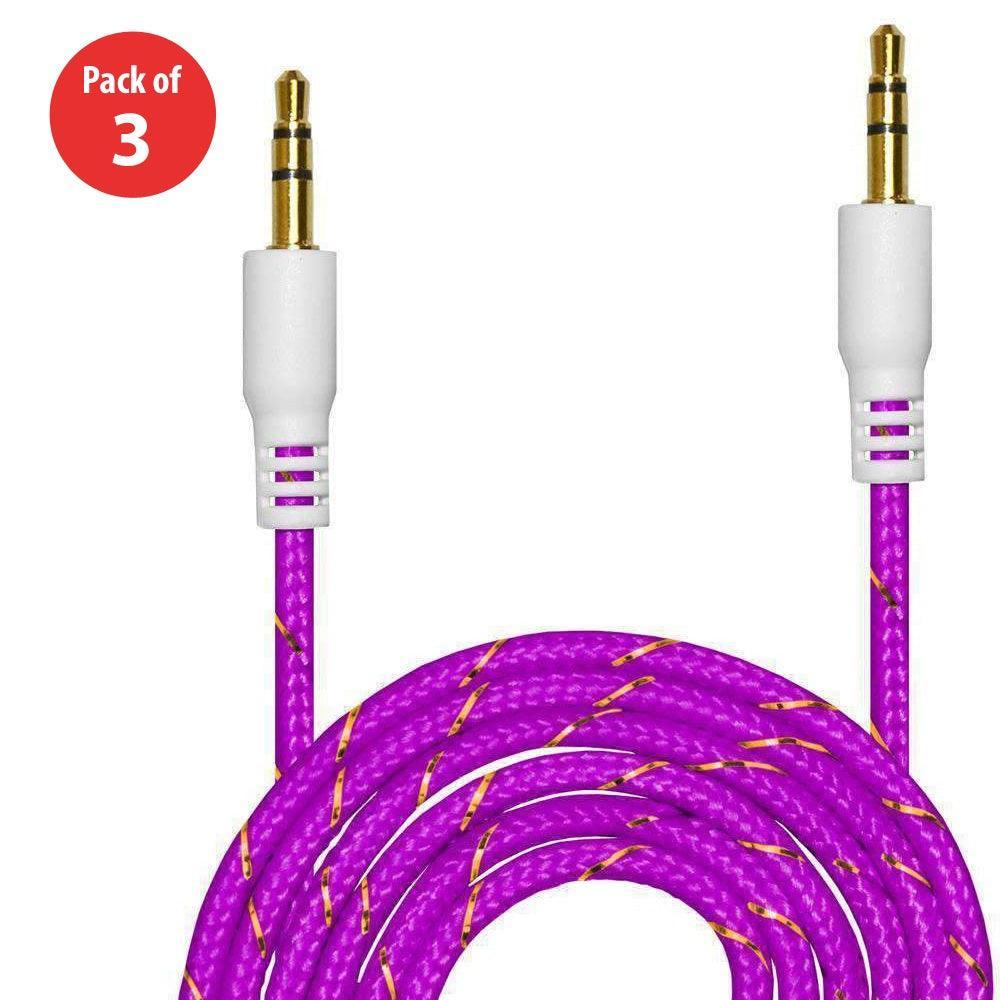 3.5mm Nylon Tangle-Free Auxiliary Audio Cord Cable - 3 ft. (pack of 3) - VirtuousWares:Global