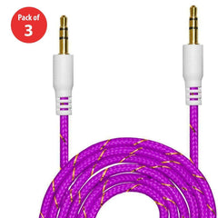 3.5mm Nylon Tangle-Free Auxiliary Audio Cord Cable - 3 ft. (pack of 3) - VirtuousWares:Global
