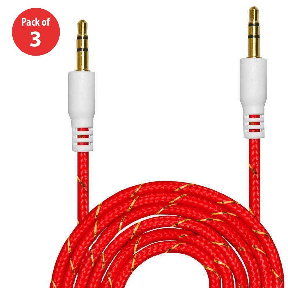 3.5mm Nylon Tangle-Free Auxiliary Audio Cord Cable - 3 ft. (pack of 3) - VirtuousWares:Global