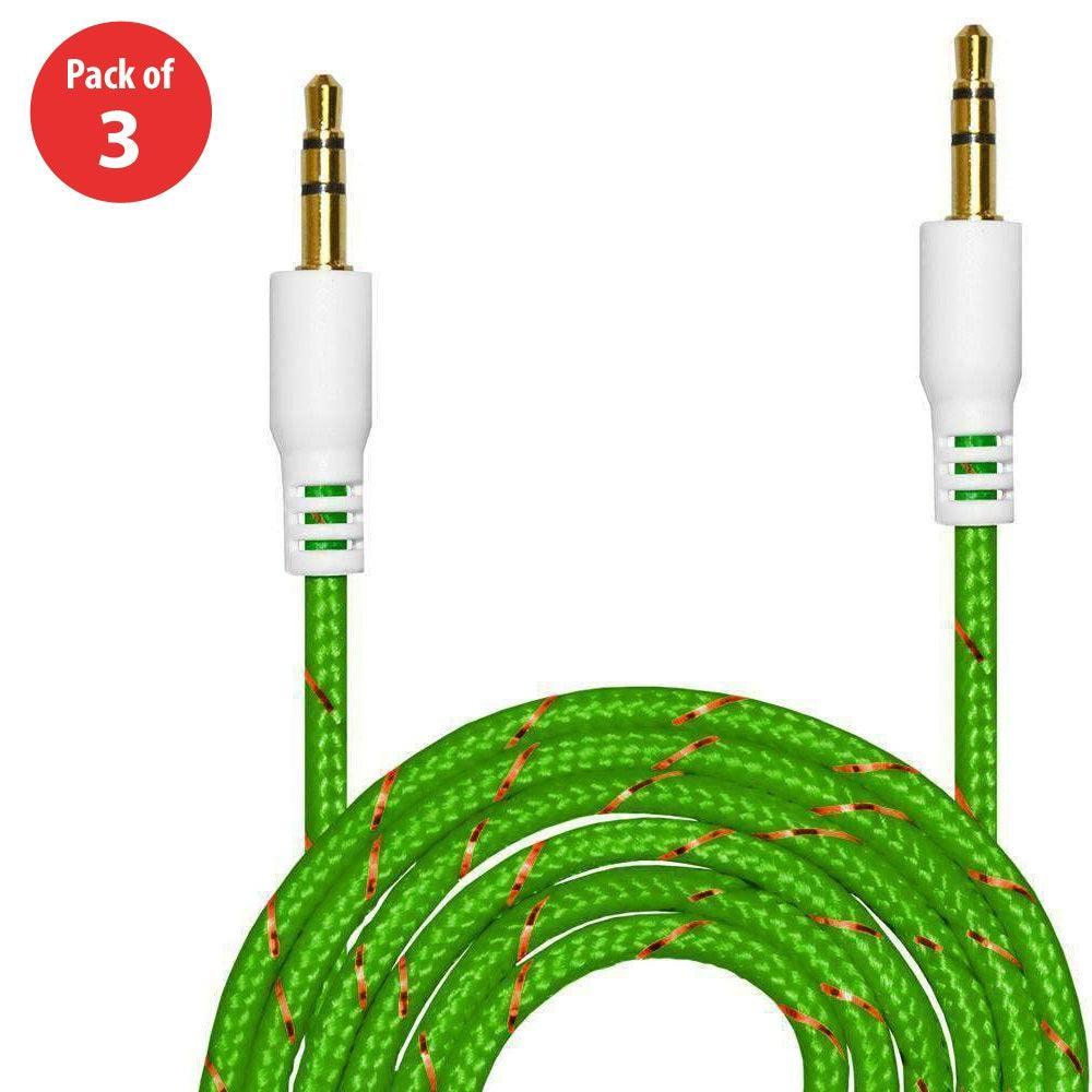 3.5mm Nylon Tangle-Free Auxiliary Audio Cord Cable - 3 ft. (pack of 3) - VirtuousWares:Global
