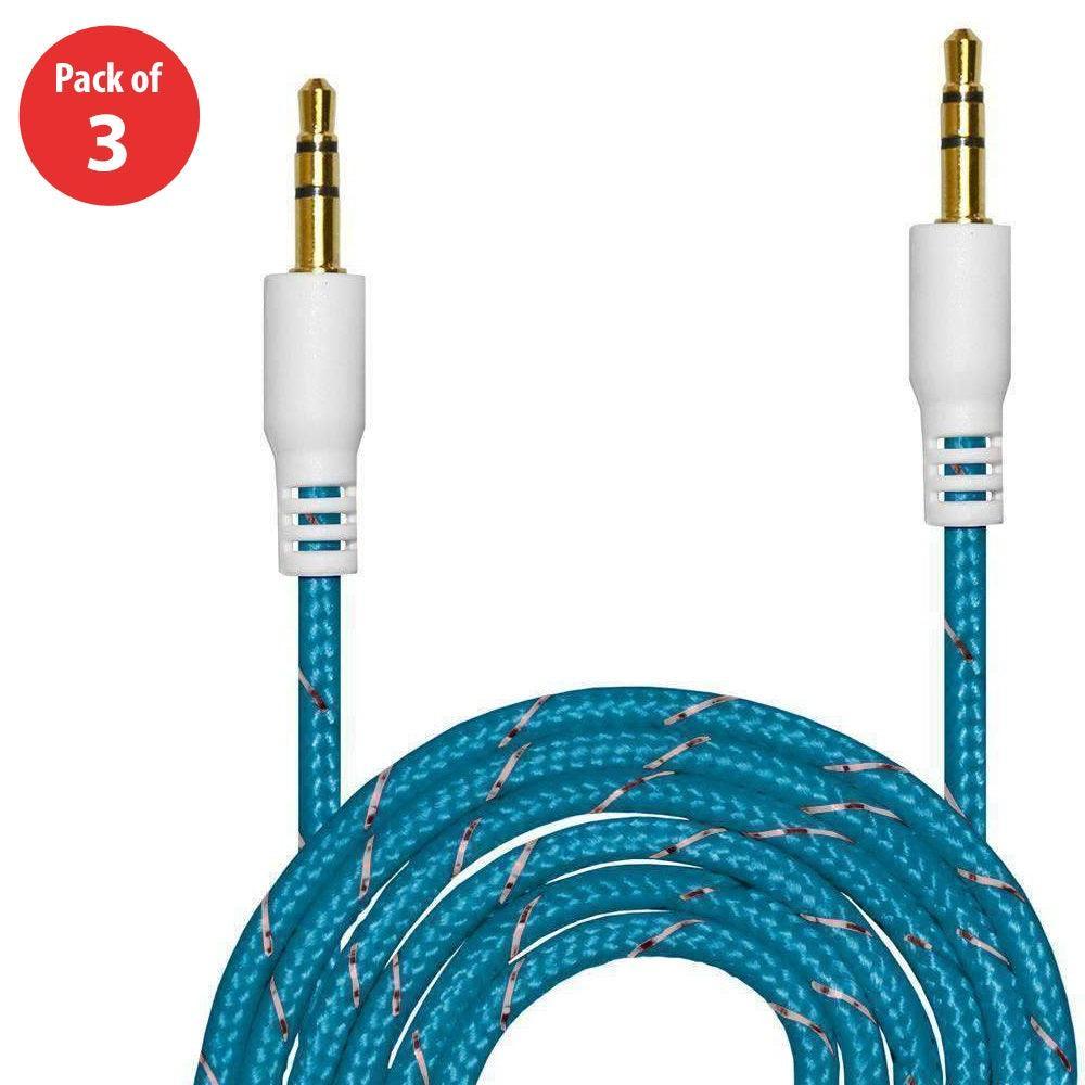 3.5mm Nylon Tangle-Free Auxiliary Audio Cord Cable - 3 ft. (pack of 3) - VirtuousWares:Global