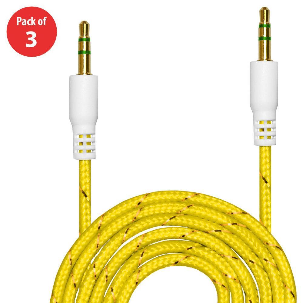 3.5mm Nylon Tangle-Free Auxiliary Audio Cord Cable - 3 ft. (pack of 3) - VirtuousWares:Global