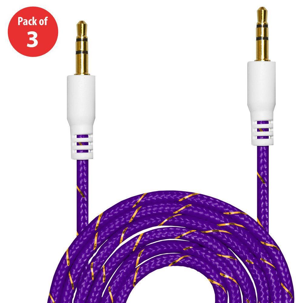 3.5mm Nylon Tangle-Free Auxiliary Audio Cord Cable - 3 ft. (pack of 3) - VirtuousWares:Global