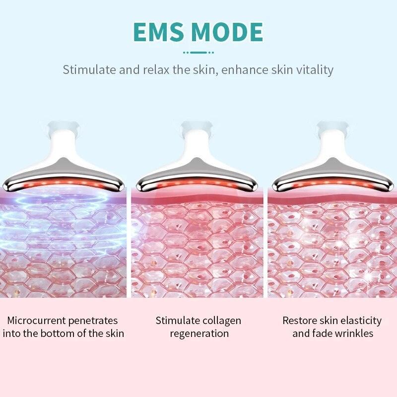 3 Colors Led Facial Neck Massager Photon Skin Tighten Slimming Reduce - VirtuousWares:Global