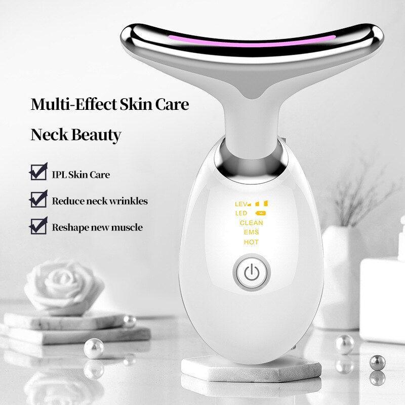 3 Colors Led Facial Neck Massager Photon Skin Tighten Slimming Reduce - VirtuousWares:Global