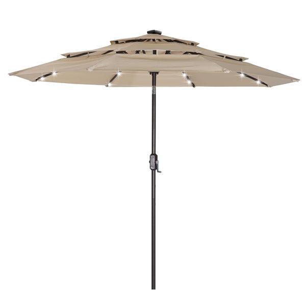3 Tiers And 8 Ribs Outdoor Umbrella With 32 LED Lights - VirtuousWares:Global