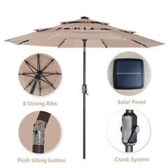 3 Tiers And 8 Ribs Outdoor Umbrella With 32 LED Lights - VirtuousWares:Global