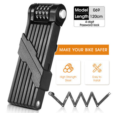 WEST BIKING Folding Bike Lock 1.2m Length High Strength Steel 4-dight Password 8 Section Extend Chain Waterproof Safety Lock for Bicycle Motorcycle Electric Scooter
