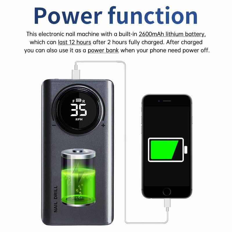 35000RPM Electric Nail Drill Machine USB Charging for Nail Gel Polish - VirtuousWares:Global