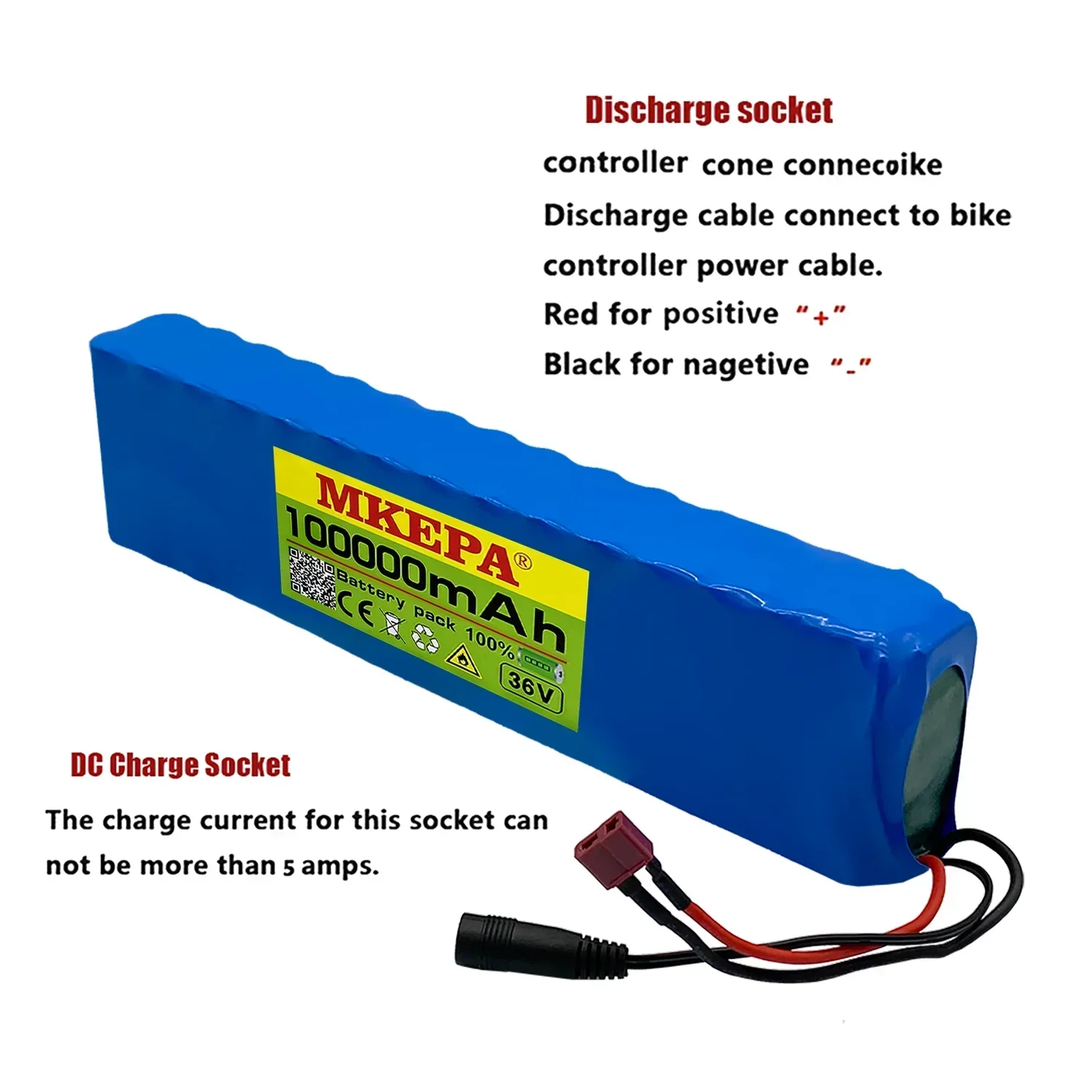 36V 100Ah 18650 Rechargeable Lithium Battery Pack 10S3P 1000W Power - VirtuousWares:Global