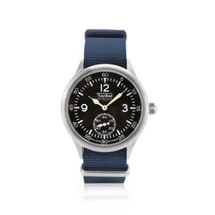 39.5mm field quartz watch with nylon 6 strap in navy blue colour - VirtuousWares:Global