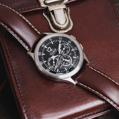 39.5mm navigation watch with strap in chestnut colour leather - VirtuousWares:Global