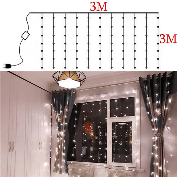 3M x 3M 300-LED White Light Romantic Curtain String Light - VirtuousWares:Global
