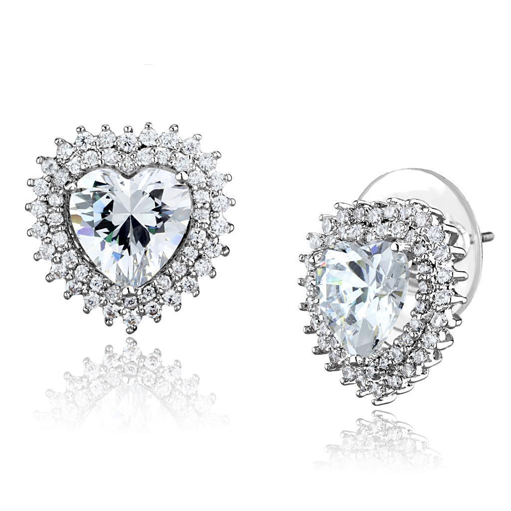 3W1298 - Rhodium Brass Earrings with AAA Grade CZ in Clear - VirtuousWares:Global