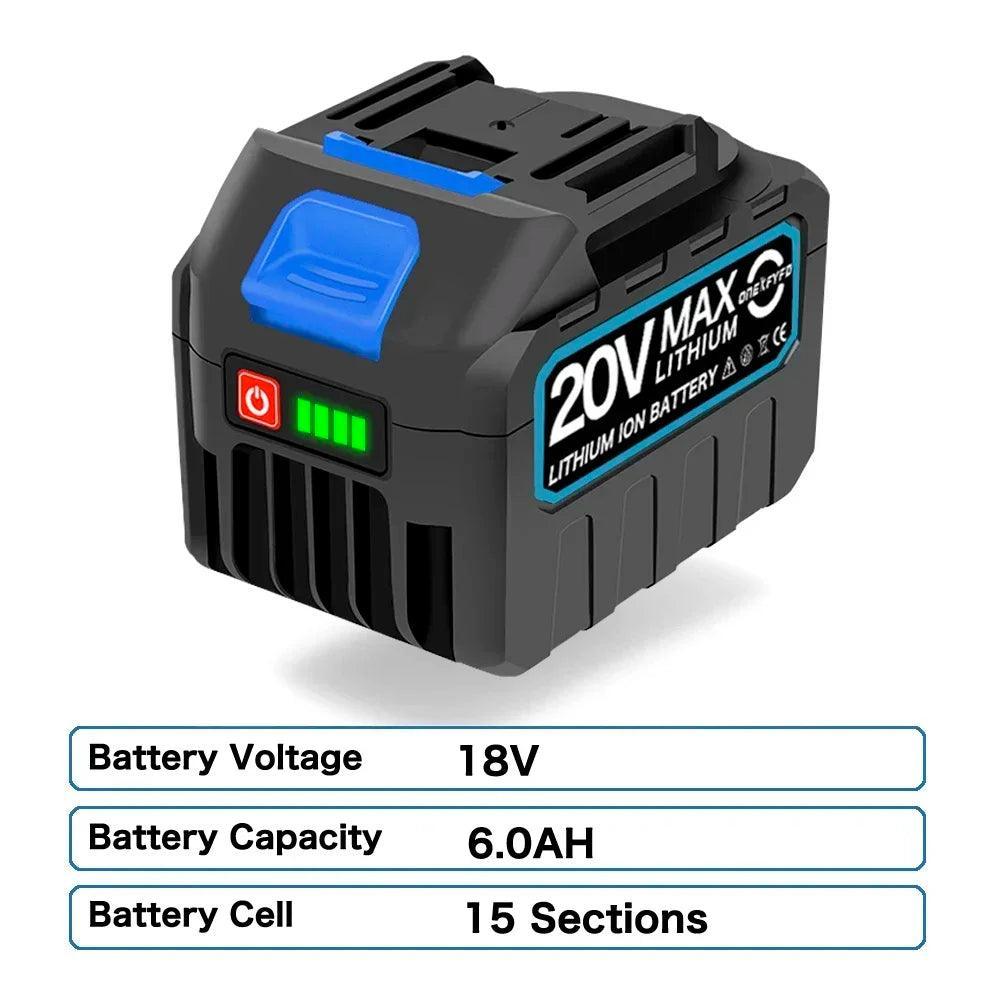 4.0Ah 6.0Ah Larger Battery with Charger Lithium ion Rechargeable Replacement for Makita 18V Battery BL1850 BL1830 BL1860 Wrench - VirtuousWares:Global