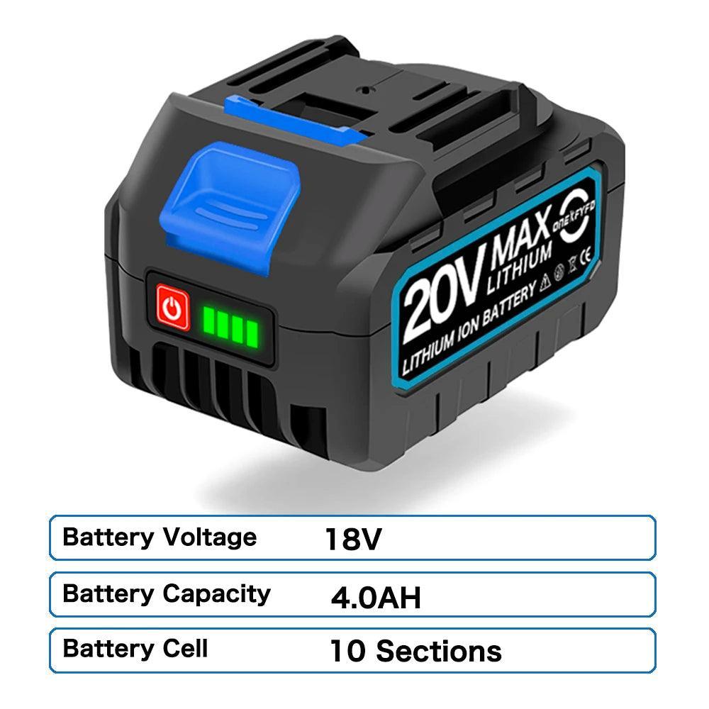 4.0Ah 6.0Ah Larger Battery with Charger Lithium ion Rechargeable Replacement for Makita 18V Battery BL1850 BL1830 BL1860 Wrench - VirtuousWares:Global