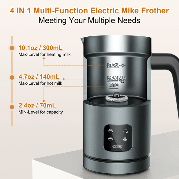 4 IN 1 Automatic Hot and Cold Foam Maker Frother for Coffee - VirtuousWares:Global