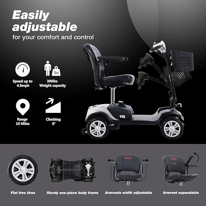 4 Wheel Mobility Scooter For Seniors Compact Heavy Duty Mobile Powered Mobility Scooters Electric Powered Wheelchair Device For Travel Adults Elderly - VirtuousWares:Global