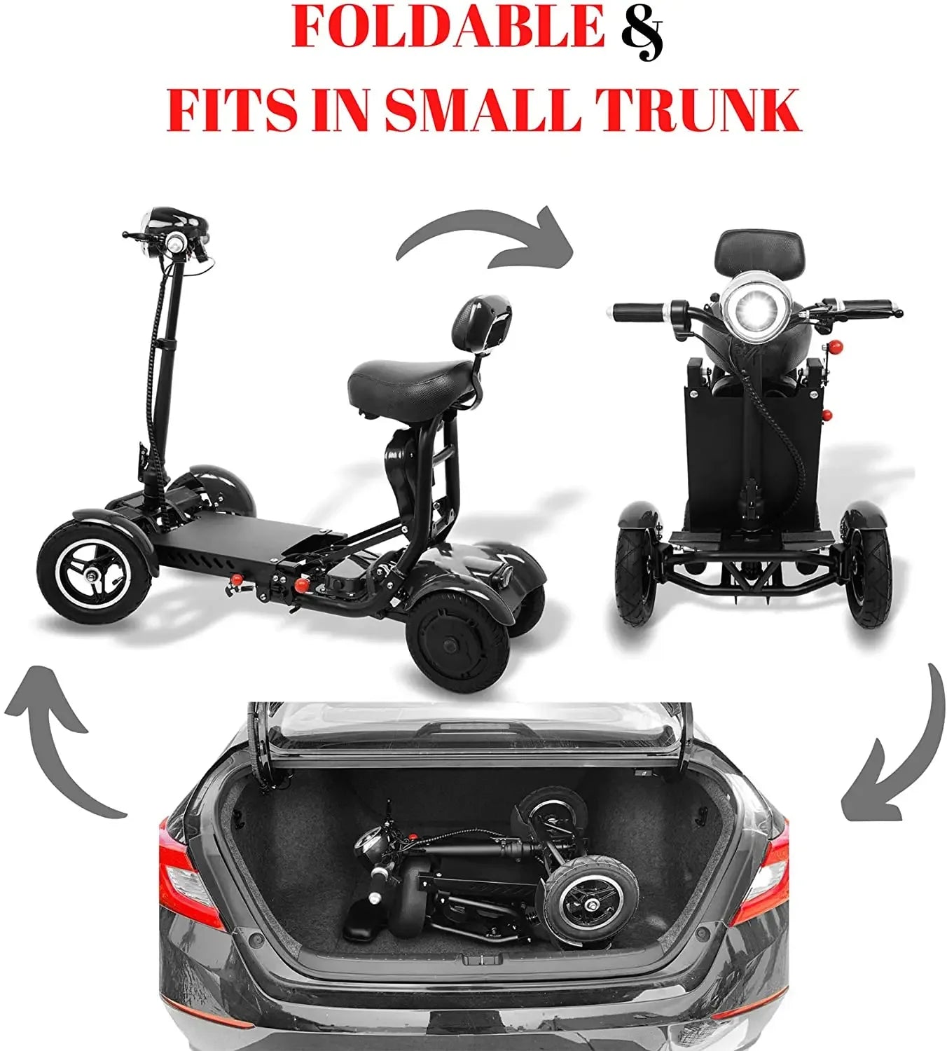 4 Wheel Mobility Scooters For Seniros Folding 36V 500W Dual Motor Electric Scooter For Aldutos With Child Seats Three Speeds - VirtuousWares:Global