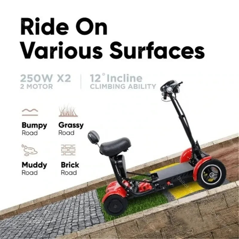 4 Wheel Mobility Scooters For Seniros Folding 36V 500W Dual Motor Electric Scooter For Aldutos With Child Seats Three Speeds - VirtuousWares:Global