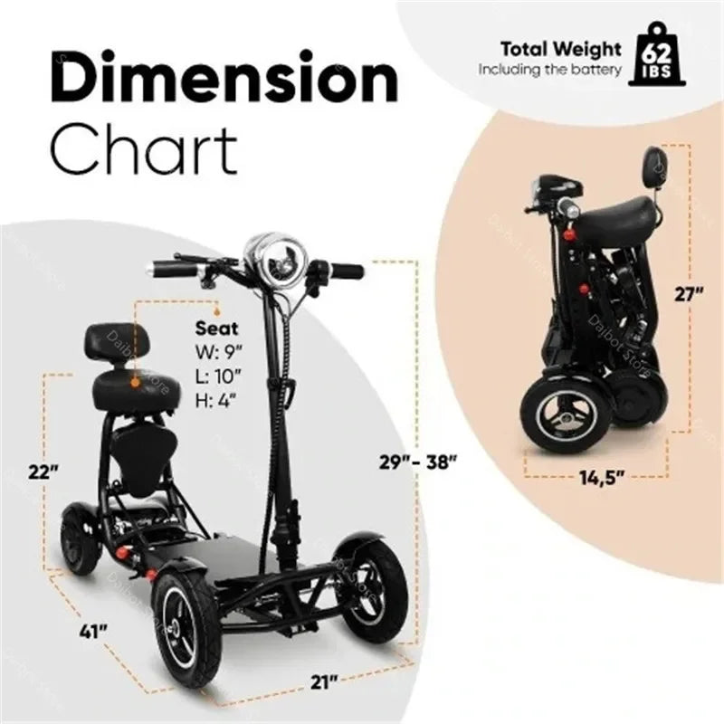 4 Wheel Mobility Scooters For Seniros Folding 36V 500W Dual Motor Electric Scooter For Aldutos With Child Seats Three Speeds - VirtuousWares:Global