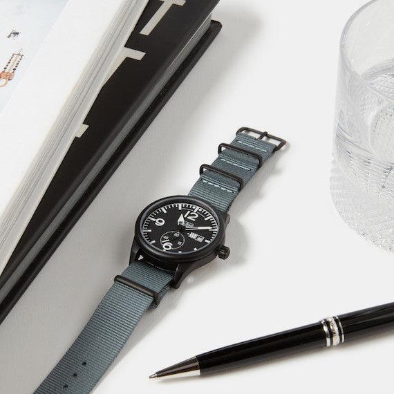 41.0mm tactical quartz watch with nylon 6 strap in grey colour - VirtuousWares:Global