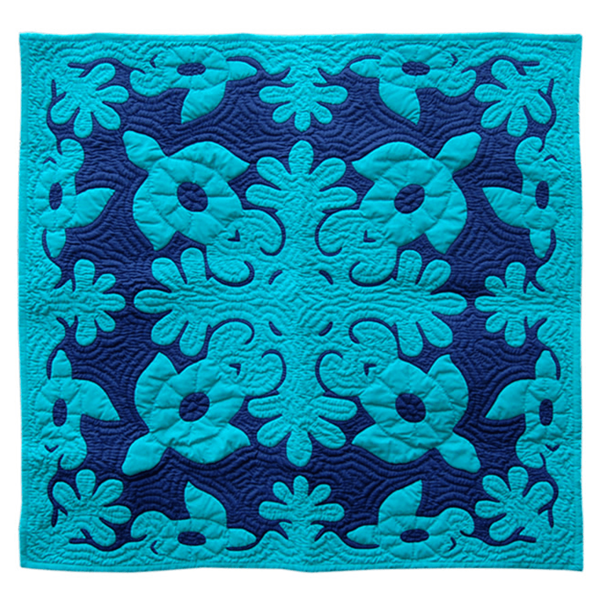 42″ Hawaiian Quilt Wall Hanging – Aqua Green Honu Design - VirtuousWares:Global
